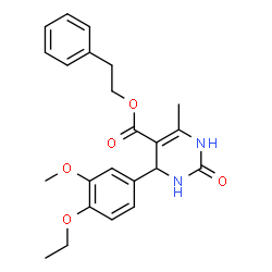 ChemSpider 2D Image | 2-Phenylethyl 4-(4-ethoxy-3-methoxyphenyl)-6-methyl-2-oxo-1,2,3,4-tetrahydro-5-pyrimidinecarboxylate | C23H26N2O5