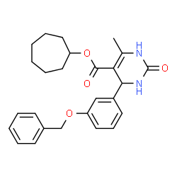 ChemSpider 2D Image | Cycloheptyl 4-[3-(benzyloxy)phenyl]-6-methyl-2-oxo-1,2,3,4-tetrahydro-5-pyrimidinecarboxylate | C26H30N2O4