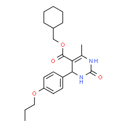 ChemSpider 2D Image | Cyclohexylmethyl 6-methyl-2-oxo-4-(4-propoxyphenyl)-1,2,3,4-tetrahydro-5-pyrimidinecarboxylate | C22H30N2O4