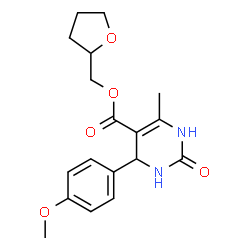 ChemSpider 2D Image | Tetrahydro-2-furanylmethyl 4-(4-methoxyphenyl)-6-methyl-2-oxo-1,2,3,4-tetrahydro-5-pyrimidinecarboxylate | C18H22N2O5