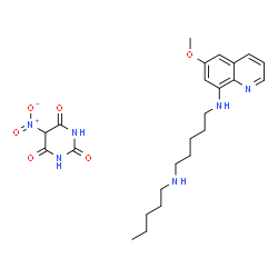 ChemSpider 2D Image | 5-Nitro-2,4,6(1H,3H,5H)-pyrimidinetrione - N-(6-methoxy-8-quinolinyl)-N'-pentyl-1,5-pentanediamine (1:1) | C24H34N6O6