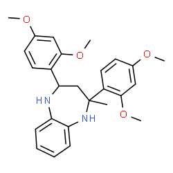 ChemSpider 2D Image | 2,4-Bis(2,4-dimethoxyphenyl)-2-methyl-2,3,4,5-tetrahydro-1H-1,5-benzodiazepine | C26H30N2O4