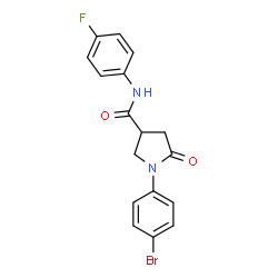 ChemSpider 2D Image | 1-(4-Bromophenyl)-N-(4-fluorophenyl)-5-oxo-3-pyrrolidinecarboxamide | C17H14BrFN2O2