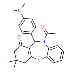 ChemSpider 2D Image | 10-Acetyl-11-[4-(dimethylamino)phenyl]-3,3-dimethyl-2,3,4,5,10,11-hexahydro-1H-dibenzo[b,e][1,4]diazepin-1-one | C25H29N3O2