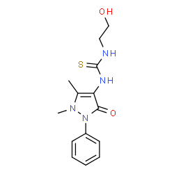 ChemSpider 2D Image | 1-(1,5-Dimethyl-3-oxo-2-phenyl-2,3-dihydro-1H-pyrazol-4-yl)-3-(2-hydroxyethyl)thiourea | C14H18N4O2S