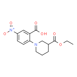 ChemSpider 2D Image | 2-[3-(Ethoxycarbonyl)-1-piperidinyl]-5-nitrobenzoic acid | C15H18N2O6