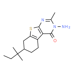 ChemSpider 2D Image | 3-Amino-2-methyl-7-(tert-pentyl)-5,6,7,8-tetrahydrobenzo[4,5]thieno[2,3-d]pyrimidin-4(3H)-one | C16H23N3OS