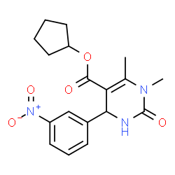 ChemSpider 2D Image | cyclopentyl 1,6-dimethyl-4-(3-nitrophenyl)-2-oxo-3,4-dihydropyrimidine-5-carboxylate | C18H21N3O5
