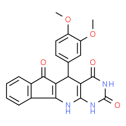 ChemSpider 2D Image | 5-(3,4-Dimethoxyphenyl)-5,11-dihydro-1H-indeno[2',1':5,6]pyrido[2,3-d]pyrimidine-2,4,6(3H)-trione | C22H17N3O5