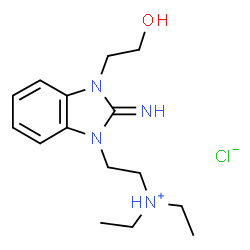 ChemSpider 2D Image | N,N-Diethyl-2-[3-(2-hydroxyethyl)-2-imino-2,3-dihydro-1H-benzimidazol-1-yl]ethanaminium chloride | C15H25ClN4O