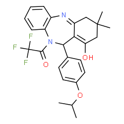 ChemSpider 2D Image | 2,2,2-Trifluoro-1-[1-hydroxy-11-(4-isopropoxyphenyl)-3,3-dimethyl-2,3,4,11-tetrahydro-10H-dibenzo[b,e][1,4]diazepin-10-yl]ethanone | C26H27F3N2O3