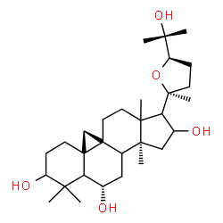 ChemSpider 2D Image | (5xi,6alpha,8xi,10alpha,13xi,17xi,24R)-20,24-Epoxy-9,19-cyclolanostane-3,6,16,25-tetrol | C30H50O5