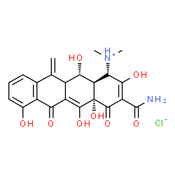ChemSpider 2D Image | (1S,4aS,12S,12aR)-3-Carbamoyl-2,4a,5,7,12-pentahydroxy-N,N-dimethyl-11-methylene-4,6-dioxo-1,4,4a,6,11,11a,12,12a-octahydro-1-tetracenaminium chloride | C22H23ClN2O8