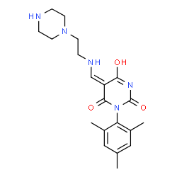 ChemSpider 2D Image | (5E)-1-Mesityl-5-({[2-(1-piperazinyl)ethyl]amino}methylene)-2,4,6(1H,3H,5H)-pyrimidinetrione | C20H27N5O3
