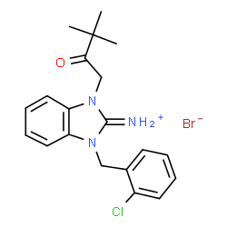 ChemSpider 2D Image | 1-(2-Chlorobenzyl)-3-(3,3-dimethyl-2-oxobutyl)-1,3-dihydro-2H-benzimidazol-2-iminium bromide | C20H23BrClN3O