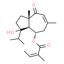 ChemSpider 2D Image | (3aS,4S,8aS)-3-Hydroxy-3-isopropyl-6,8a-dimethyl-8-oxo-1,2,3,3a,4,5,8,8a-octahydro-4-azulenyl (2Z)-2-methyl-2-butenoate | C20H30O4