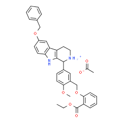 ChemSpider 2D Image | 6-(Benzyloxy)-1-(3-{[2-(ethoxycarbonyl)phenoxy]methyl}-4-methoxyphenyl)-2,3,4,9-tetrahydro-1H-beta-carbolin-2-ium acetate | C37H38N2O7