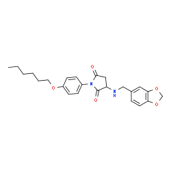 ChemSpider 2D Image | 3-[(1,3-Benzodioxol-5-ylmethyl)amino]-1-[4-(hexyloxy)phenyl]-2,5-pyrrolidinedione | C24H28N2O5