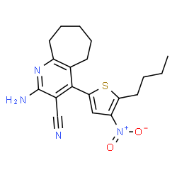 ChemSpider 2D Image | 2-Amino-4-(5-butyl-4-nitro-2-thienyl)-6,7,8,9-tetrahydro-5H-cyclohepta[b]pyridine-3-carbonitrile | C19H22N4O2S
