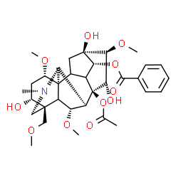 ChemSpider 2D Image | (1alpha,3alpha,5xi,6alpha,9xi,10xi,14alpha,16beta)-8-Acetoxy-3,13,15-trihydroxy-1,6,16-trimethoxy-4-(methoxymethyl)-20-methylaconitan-14-yl benzoate | C33H45NO11