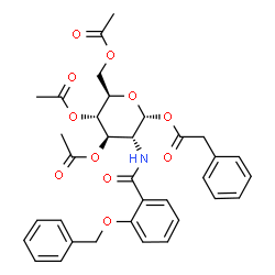 ChemSpider 2D Image | 3,4,6-Tri-O-acetyl-2-{[2-(benzyloxy)benzoyl]amino}-2-deoxy-1-O-(phenylacetyl)-alpha-D-glucopyranose | C34H35NO11