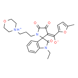 ChemSpider 2D Image | (E)-{1-Ethyl-1'-[3-(morpholin-4-ium-4-yl)propyl]-2,4',5'-trioxo-1,2-dihydro-3'H-spiro[indole-3,2'-pyrrolidin]-3'-ylidene}(5-methyl-2-furyl)methanolate | C26H29N3O6
