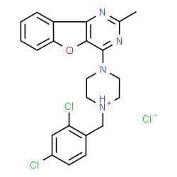 ChemSpider 2D Image | 1-(2,4-Dichlorobenzyl)-4-(2-methyl[1]benzofuro[3,2-d]pyrimidin-4-yl)piperazin-1-ium chloride | C22H21Cl3N4O