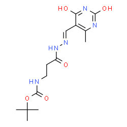 ChemSpider 2D Image | tert-Butyl (3-{(2E)-2-[(2,4-dihydroxy-6-methylpyrimidin-5-yl)methylene]hydrazino}-3-oxopropyl)carbamate (non-preferred name) | C14H21N5O5