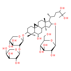 ChemSpider 2D Image | (5xi,6alpha,8xi,9beta,17xi)-3-{[2-O-(alpha-L-Arabinopyranosyl)-beta-D-xylopyranosyl]oxy}-6,24,25-trihydroxy-9,19-cyclolanostan-16-yl (5xi)-beta-D-xylo-hexopyranoside | C46H78O18