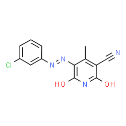 ChemSpider 2D Image | 5-[(E)-(3-Chlorophenyl)diazenyl]-2-hydroxy-4-methyl-6-oxo-1,6-dihydro-3-pyridinecarbonitrile | C13H9ClN4O2