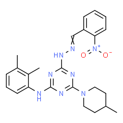 ChemSpider 2D Image | N-(2,3-Dimethylphenyl)-4-(4-methyl-1-piperidinyl)-6-[2-(2-nitrobenzylidene)hydrazino]-1,3,5-triazin-2-amine | C24H28N8O2