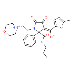 ChemSpider 2D Image | (E)-(5-Methyl-2-furyl){1'-[2-(morpholin-4-ium-4-yl)ethyl]-2,4',5'-trioxo-1-propyl-1,2-dihydro-3'H-spiro[indole-3,2'-pyrrolidin]-3'-ylidene}methanolate | C26H29N3O6