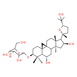 ChemSpider 2D Image | (3beta,5xi,6alpha,8xi,9beta,16beta,17xi,24S)-6,16,25-Trihydroxy-20,24-epoxy-9,19-cyclolanostan-3-yl hexopyranoside | C36H60O10