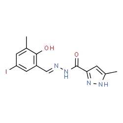 ChemSpider 2D Image | N'-[(E)-(2-Hydroxy-5-iodo-3-methylphenyl)methylene]-3-methyl-1H-pyrazole-5-carbohydrazide | C13H13IN4O2
