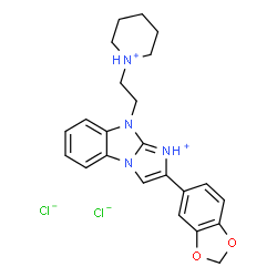 ChemSpider 2D Image | 2-(1,3-Benzodioxol-5-yl)-9-[2-(1-piperidiniumyl)ethyl]-9H-imidazo[1,2-a]benzimidazol-1-ium dichloride | C23H26Cl2N4O2