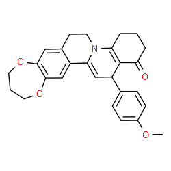 ChemSpider 2D Image | 16-(4-Methoxyphenyl)-2,3,4,6,7,11,12,16-octahydro-1H,10H-[1,4]dioxepino[2',3':6,7]isoquinolino[2,1-a]quinolin-1-one | C27H27NO4