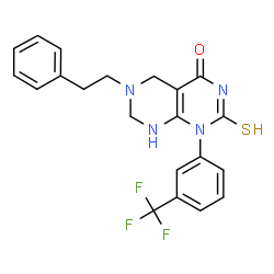 ChemSpider 2D Image | 6-(2-Phenylethyl)-2-thioxo-1-[3-(trifluoromethyl)phenyl]-2,3,5,6,7,8-hexahydropyrimido[4,5-d]pyrimidin-4(1H)-one | C21H19F3N4OS