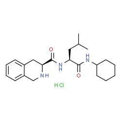 ChemSpider 2D Image | (3S)-N-[(2S)-1-(Cyclohexylamino)-4-methyl-1-oxo-2-pentanyl]-1,2,3,4-tetrahydro-3-isoquinolinecarboxamide hydrochloride (1:1) | C22H34ClN3O2