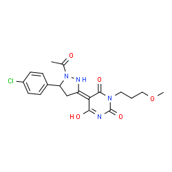 ChemSpider 2D Image | (5Z)-5-[1-Acetyl-5-(4-chlorophenyl)-3-pyrazolidinylidene]-1-(3-methoxypropyl)-2,4,6(1H,3H,5H)-pyrimidinetrione | C19H21ClN4O5
