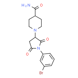 ChemSpider 2D Image | 1-[1-(3-Bromophenyl)-2,5-dioxo-3-pyrrolidinyl]-4-piperidinecarboxamide | C16H18BrN3O3