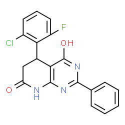 ChemSpider 2D Image | 5-(2-Chloro-6-fluorophenyl)-2-phenyl-5,8-dihydropyrido[2,3-d]pyrimidine-4,7(1H,6H)-dione | C19H13ClFN3O2