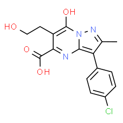 ChemSpider 2D Image | 3-(4-Chlorophenyl)-7-hydroxy-6-(2-hydroxyethyl)-2-methylpyrazolo[1,5-a]pyrimidine-5-carboxylic acid | C16H14ClN3O4