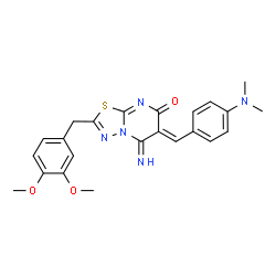 ChemSpider 2D Image | (6Z)-2-(3,4-Dimethoxybenzyl)-6-[4-(dimethylamino)benzylidene]-5-imino-5,6-dihydro-7H-[1,3,4]thiadiazolo[3,2-a]pyrimidin-7-one | C23H23N5O3S