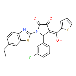 ChemSpider 2D Image | (4E)-5-(3-Chlorophenyl)-1-(6-ethyl-1,3-benzothiazol-2-yl)-4-[hydroxy(2-thienyl)methylene]-2,3-pyrrolidinedione | C24H17ClN2O3S2