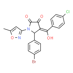 ChemSpider 2D Image | (4E)-5-(4-Bromophenyl)-4-[(4-chlorophenyl)(hydroxy)methylene]-1-(5-methyl-1,2-oxazol-3-yl)-2,3-pyrrolidinedione | C21H14BrClN2O4