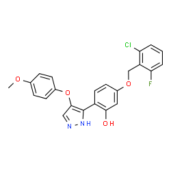 ChemSpider 2D Image | 5-[(2-Chloro-6-fluorobenzyl)oxy]-2-[4-(4-methoxyphenoxy)-1H-pyrazol-3-yl]phenol | C23H18ClFN2O4
