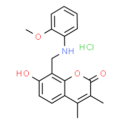 ChemSpider 2D Image | 7-Hydroxy-8-{[(2-methoxyphenyl)amino]methyl}-3,4-dimethyl-2H-chromen-2-one hydrochloride (1:1) | C19H20ClNO4
