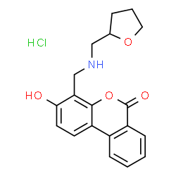 ChemSpider 2D Image | 3-Hydroxy-4-{[(tetrahydro-2-furanylmethyl)amino]methyl}-6H-benzo[c]chromen-6-one hydrochloride (1:1) | C19H20ClNO4