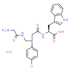 ChemSpider 2D Image | N-[(3R)-3-(4-Chlorophenyl)-4-(glycylamino)butanoyl]-L-tryptophan hydrochloride (1:1) | C23H26Cl2N4O4