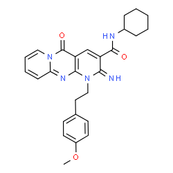 ChemSpider 2D Image | N-Cyclohexyl-2-imino-1-[2-(4-methoxyphenyl)ethyl]-5-oxo-1,5-dihydro-2H-dipyrido[1,2-a:2',3'-d]pyrimidine-3-carboxamide | C27H29N5O3